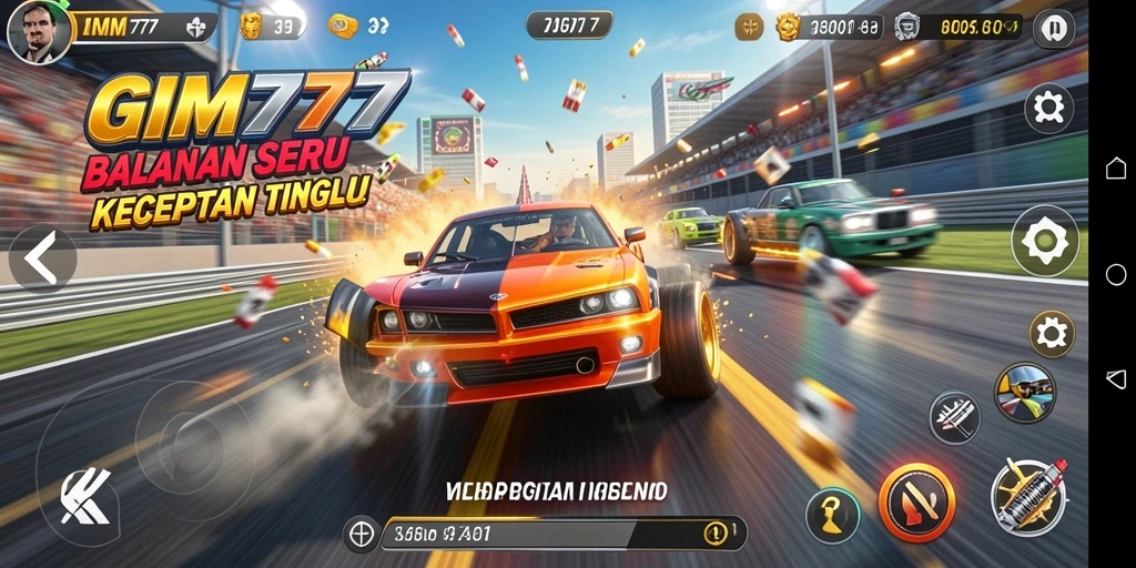 Screenshot gameplay GIM777 menampilkan aksi balapan yang mendebarkan.