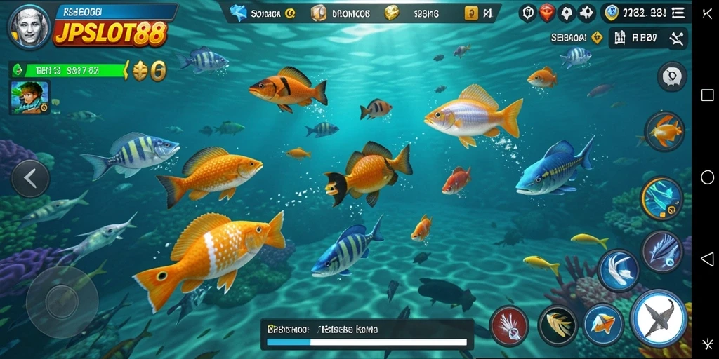Tampilan gameplay JPSLOT88 yang menarik saat menembak ikan.